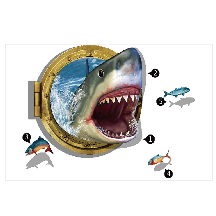 factory manufacture wall decoration magnetic 3d shark wall stickers die cut waterproof home decor