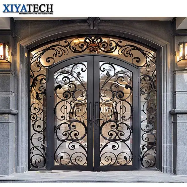XIYATECH Manufacturer House Main Entrance Metal Door Exterior Front Entry Rustic Decorative Wrought Iron Double Doors