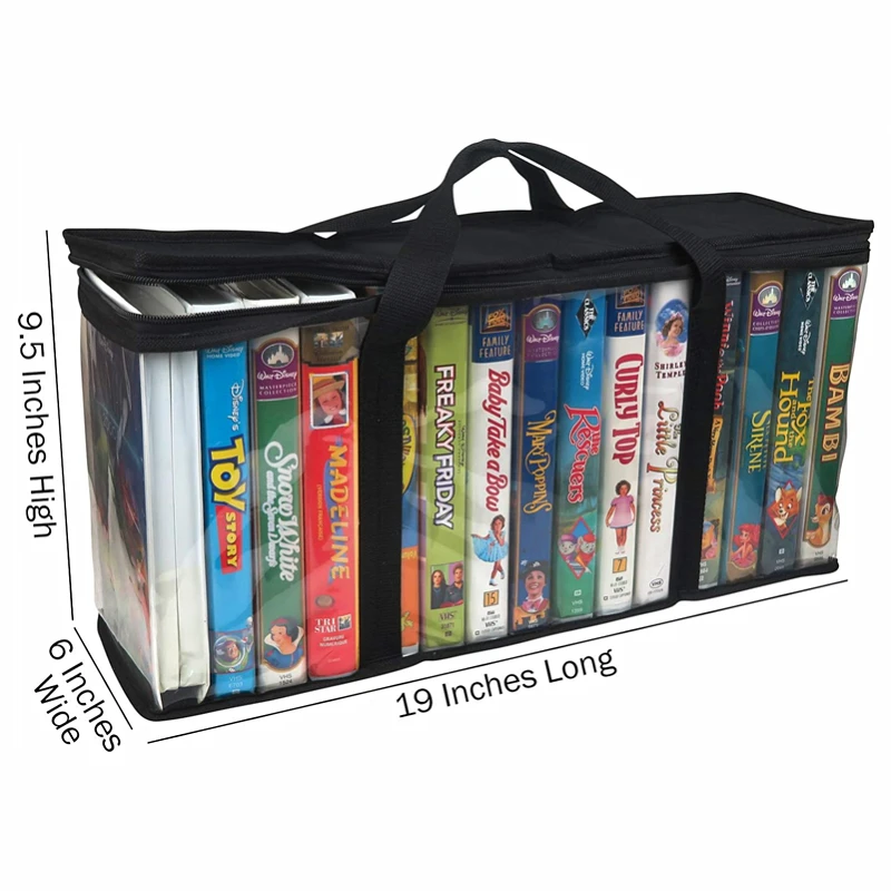 High quality portable Transparent PVC storage bag movie storage video tape with handle Large capacity Vinyl Record Bag