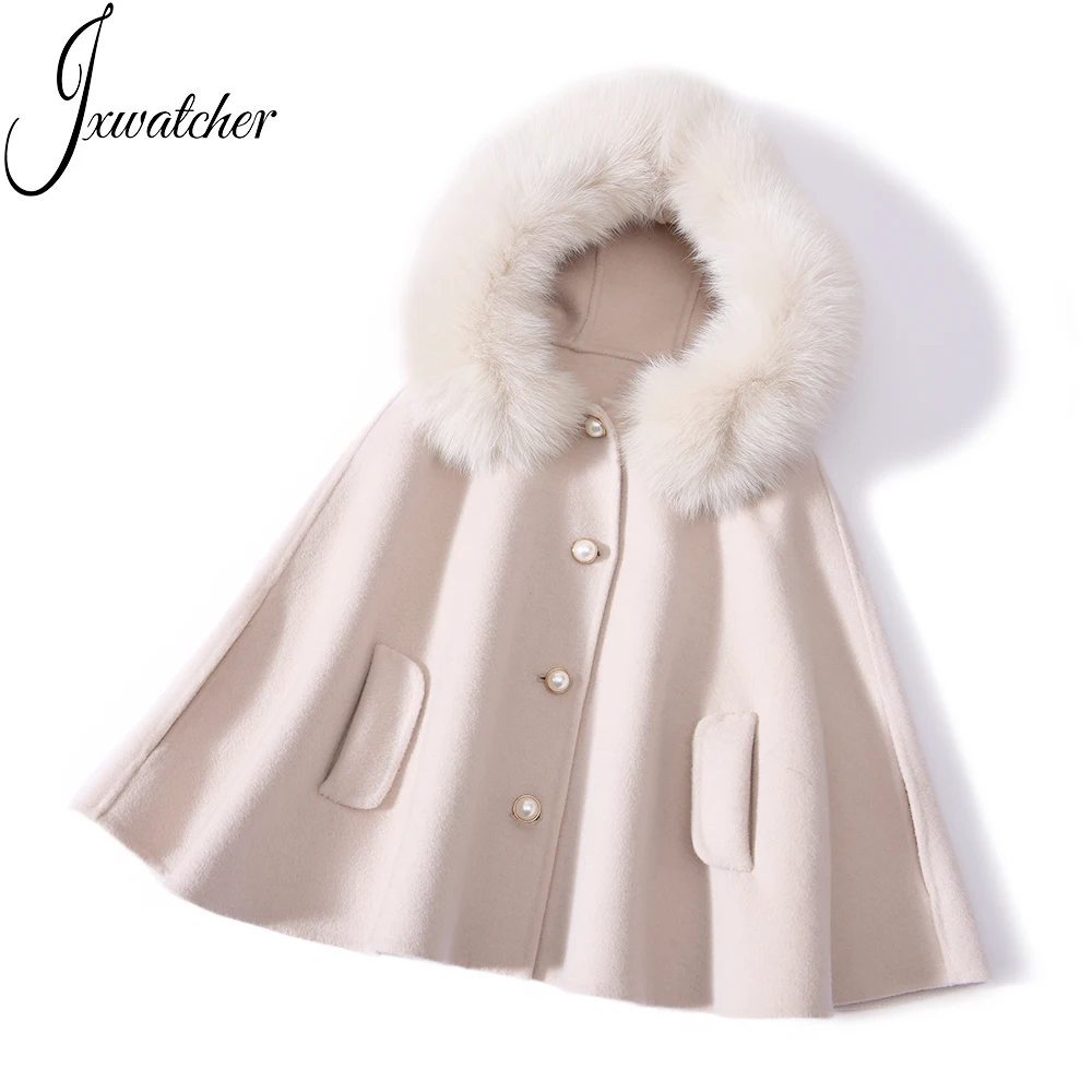 wholesale Kids Cashmere Fur Coat Detachable Real Fox Fur Collar	Girl Cashmere Wool Cape Cute Kids Cashmere Fur Coat