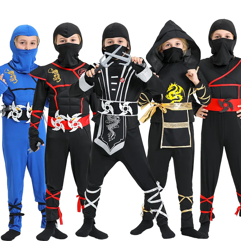 Kids Ninja Anime Cosplay Costume Samurai Costume Boys Kung Fu Ninja Clothes Props Set Party Halloween Costume