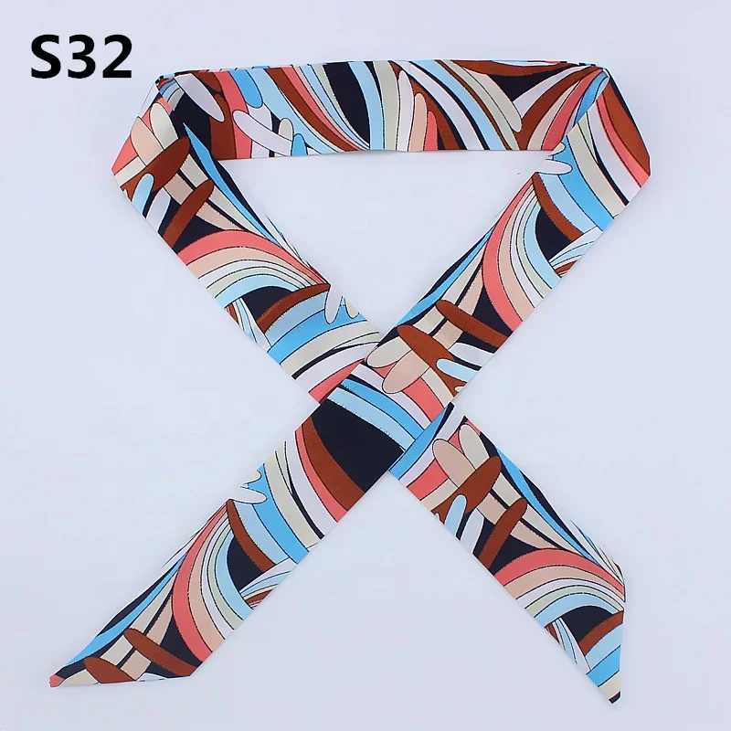 Small Silk Scarf For Women 2023 New Print Handle Bag Ribbons Brand Fashion Head Scarf Small Long Skinny Scarves Wholesale