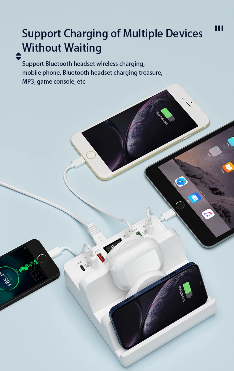 Popular Design 80W USB PD QC Dual Wireless Charger Stand Quick Charge USB Type C Fast Multiple Charging Station