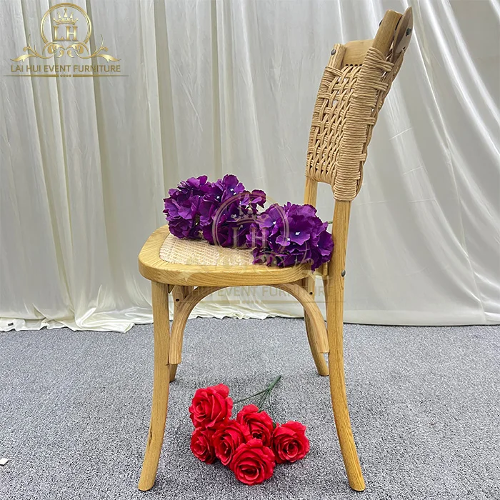wholesale Stackable Antique wood Chair With Rattan Seats Wedding furniture Rattan Backrest wood Banquet Hotel chair