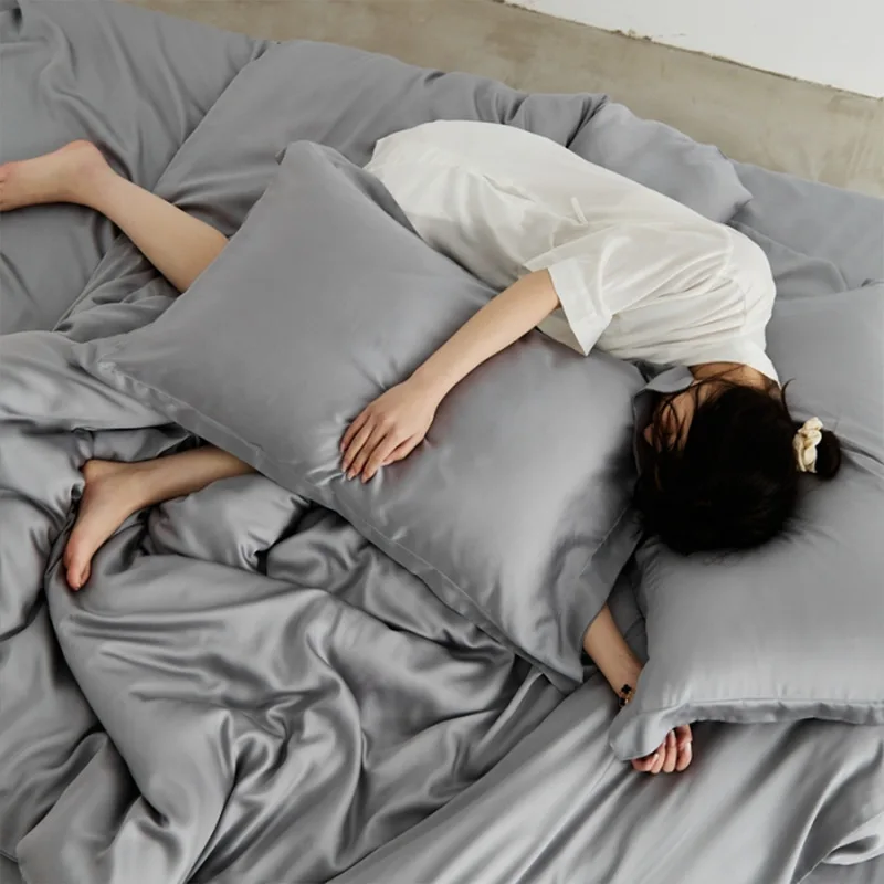 Luxurious Solid Bedding Queen Size Fitted Sheet Silk Bed Sheets Bedding Sets Luxury Tencel Duvet Cover Set