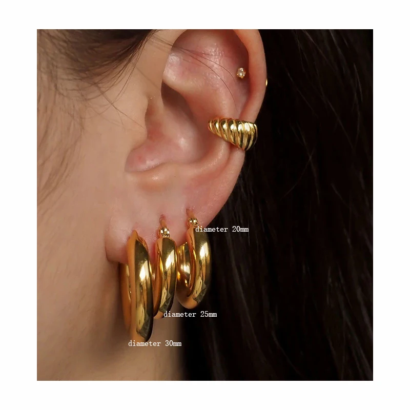 High End Fashion Stainless Steel Jewelry New Trendy Ear Ring 18K Gold Plated Big Tube Channel Hoop Earrings for Women 2021