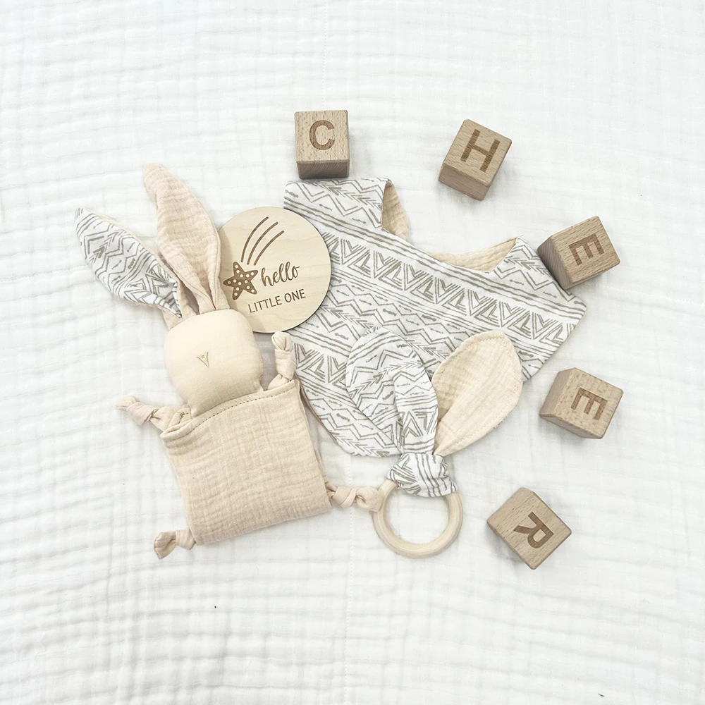 CHEER Soft Muslin Organic Cotton Baby Stuffed Animal Bunny Security Comforter Toy Blanket Set For Babies Gift Set