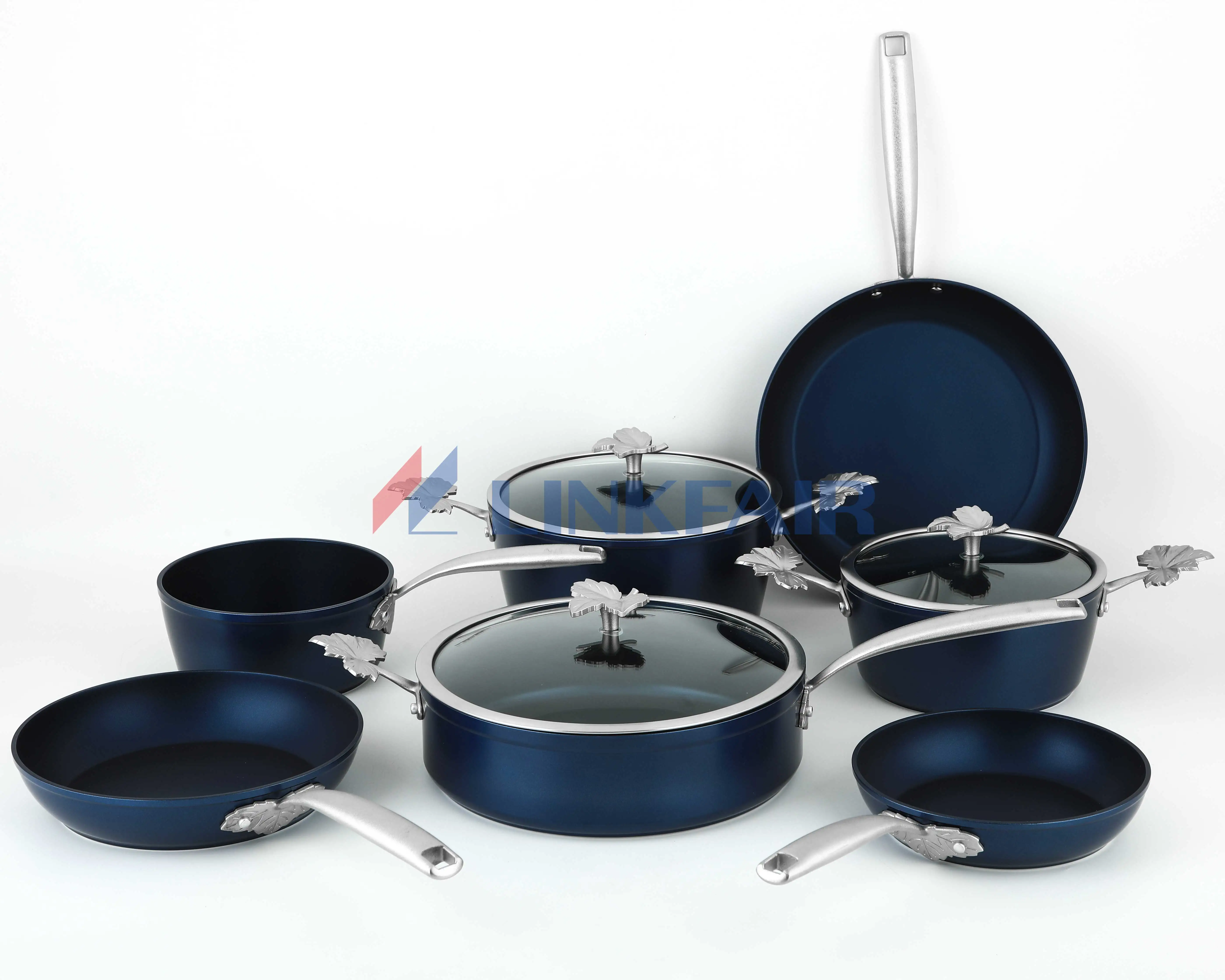 11-Piece aluminum Forged and Hard Anodized Cookware Set Blue Pots and Pans