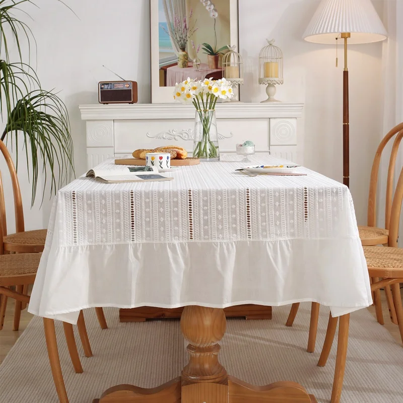 DUOLAI White 100% French Linen Tables Linens With Embroidery hotel/party/wedding restaurant flax linen tablecloth