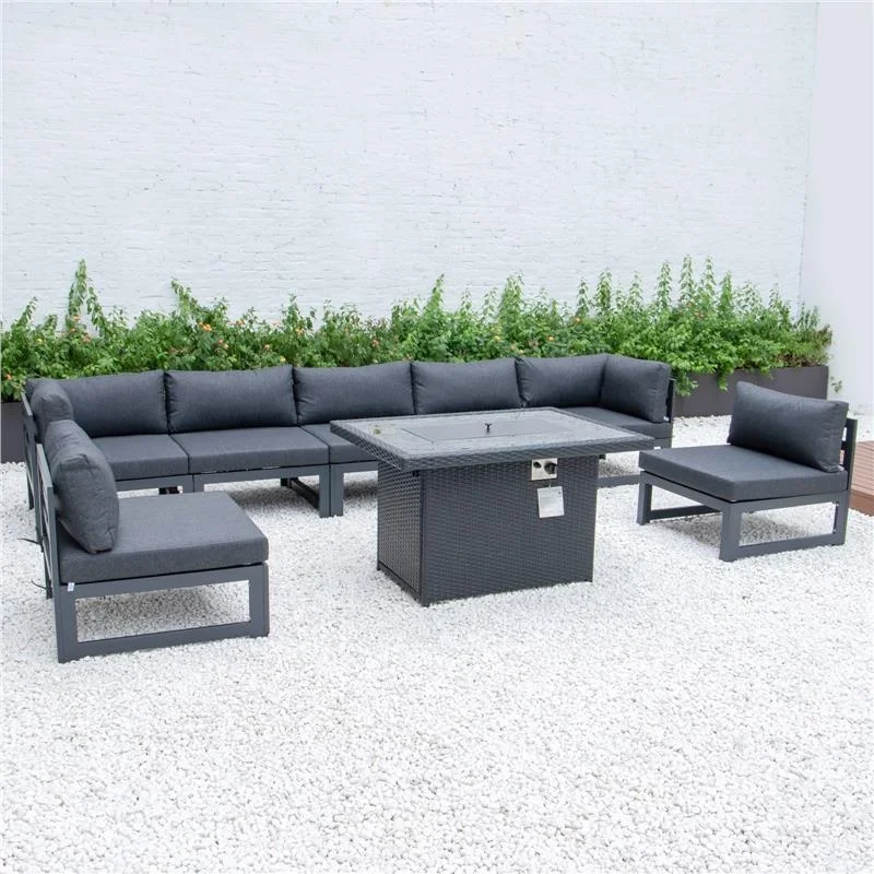 Hotel Furniture Brushed Aluminum Modern Metal Garden Outdoor Furniture Sofa with fire pit table