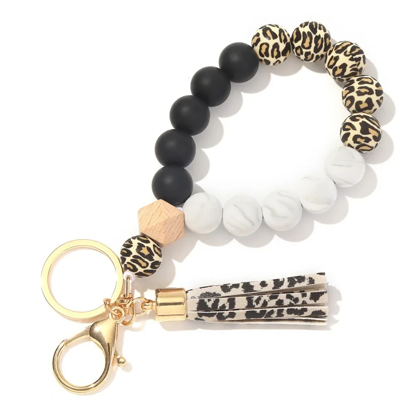 Women Girls Silicone Beaded Bracelet Keychain Key Ring Bangle Wristlet bracelet Keychain With Lobster Clasp