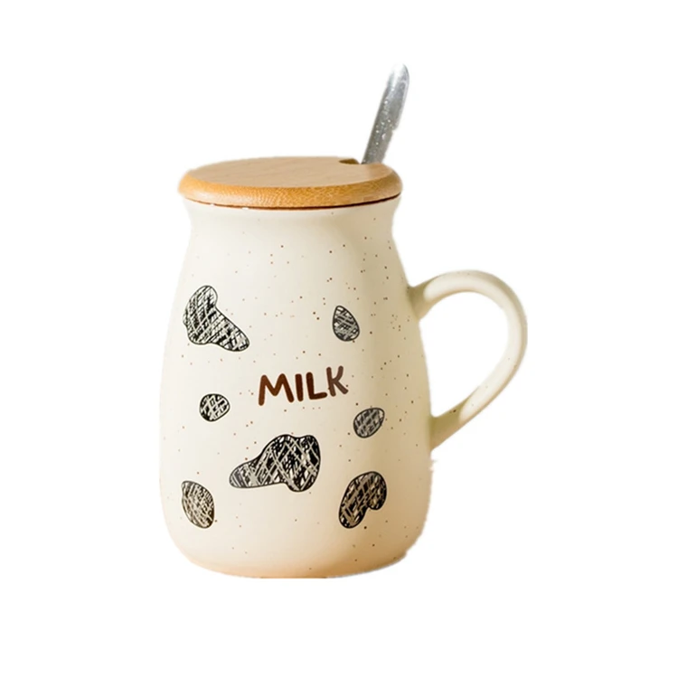 
Cartoon graffiti cow ceramic mug with cover spoon couple breakfast milk coffee water cup custom logo 