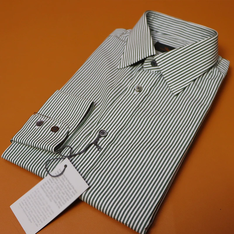 MTM Slim Fit Tailor Custom Business  Shirt For Men Blue Formal  Striped Shirt  100% Cotton Long Sleeve Dress Shirt