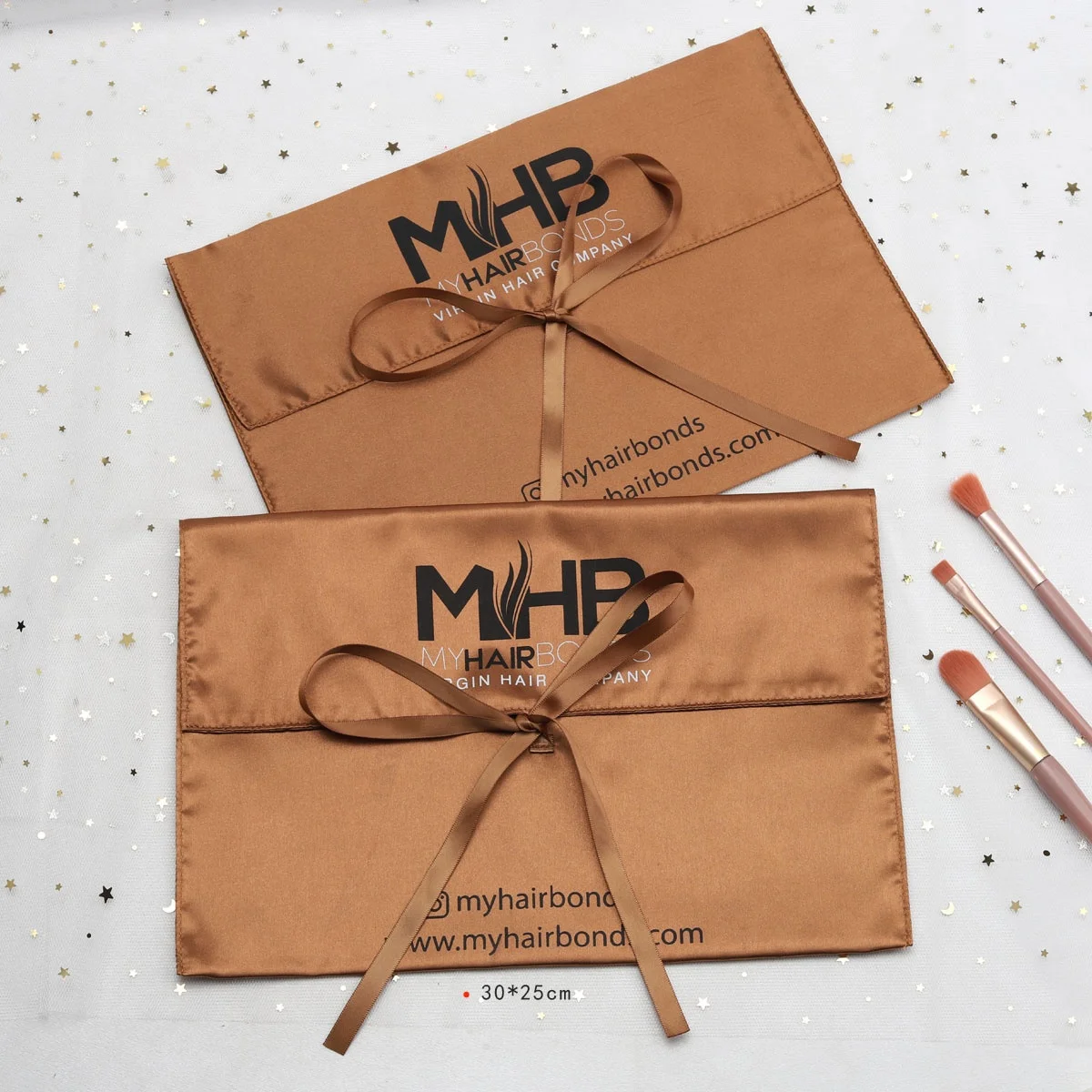 Luxury Custom Logo Printed Brown Envelope Satin Bag Purse Clothing Shoe Hair Wig Packaging Dust Gift Bag Silk Pouch