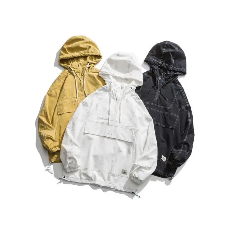 2023 Custom logo Loose pocket cotton hooded mens Anorak Jacket coats For men spring