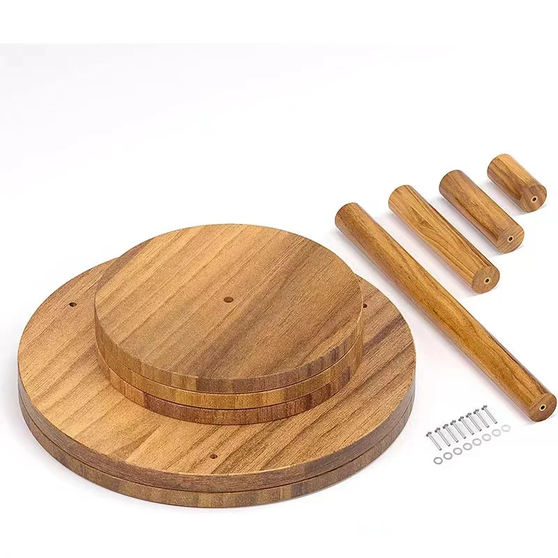 Wholesale Wedding Party 3 Tiers Round Shape  Cake Display Stand Accessory Wooden Original Wood Color Cake Stand
