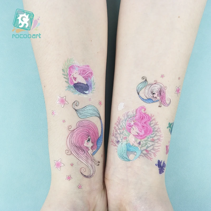 New Mermaid Designs Tattoo Temporary Waterproof Fish Girl Princess Design Cartoon Small Tattoo Sticker For Children Girls
