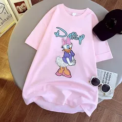Новая модель 2021, Высококачественная футболка для девочек с мультяшным утенком и жемчугом, футболки из 100% хлопка с графическим рисунком, футболка для девочек с мультяшным рисунком
