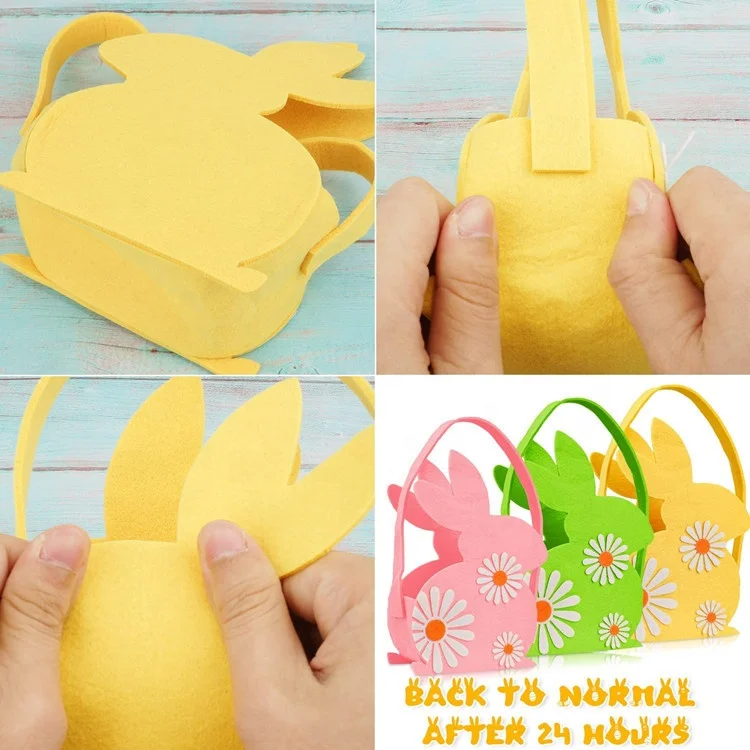2024 Custom Easter Party Decoration Candy Gift Bags for Kids Flower Easter Tote Bags Felt Bunny Easter Basket with Handle