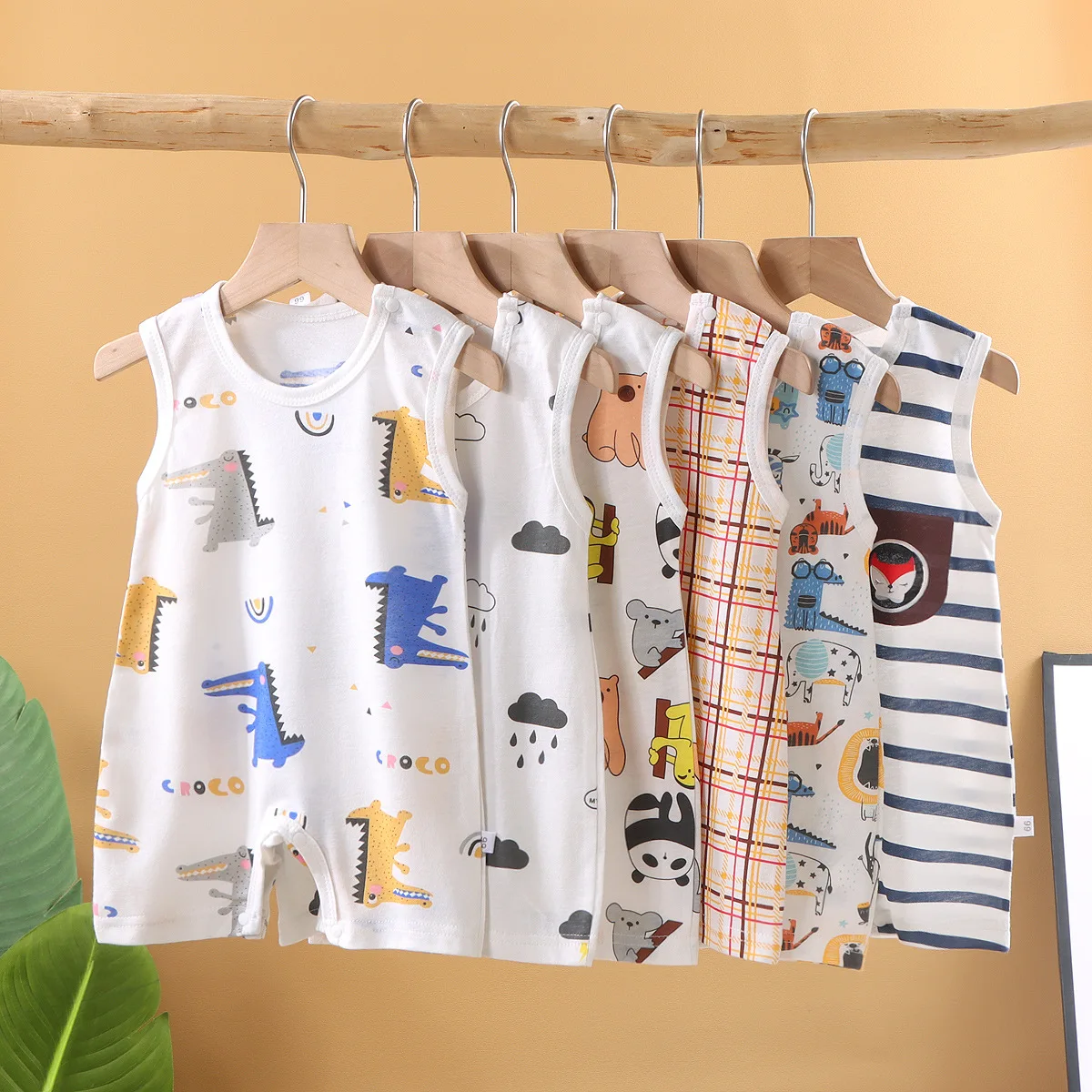Summer 1-18 months baby romper clothes cotton sleeveless closed crotch one-piece romper
