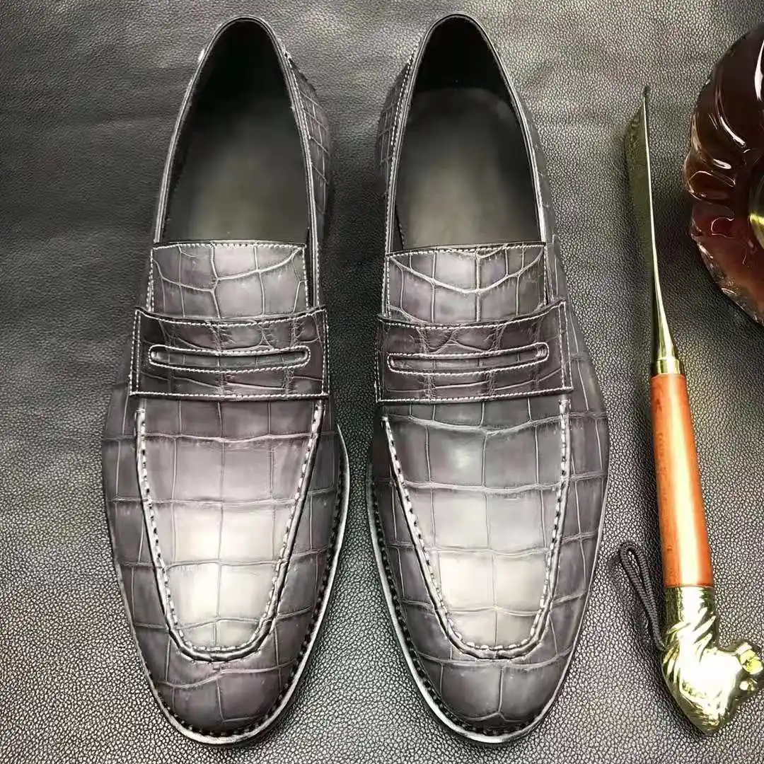 Goodyear Alligator man clothes and shoes Nubuck crocodile leather shoes men size 45 Custom office wedding Loafer shoes for men