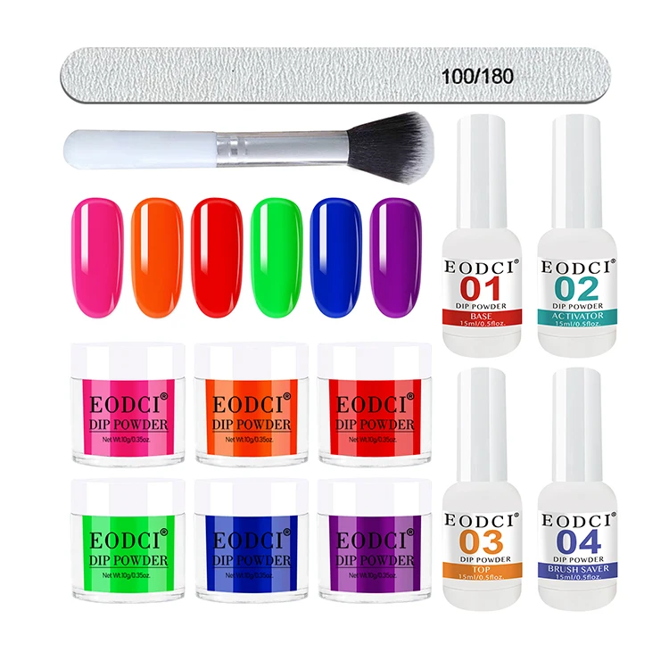 Nail Art Beauty Powder 6 Colors Dipping Powder Nail Kit(Dip Powder&Dip Base Top& Nail Brush)