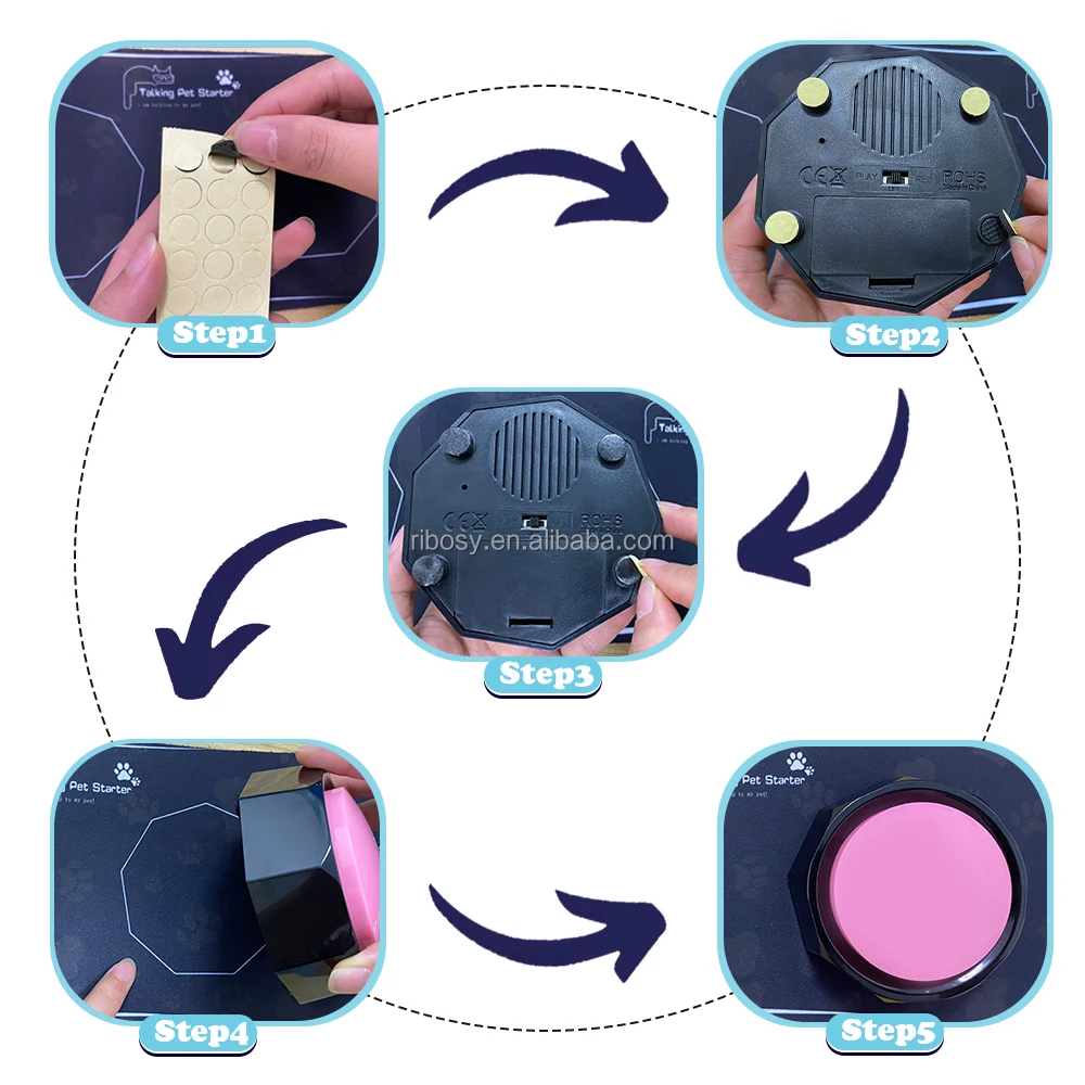Set of 8 Newest sound voice music pet dog buttons for communication talking recording easy button with EVA mat & sticker