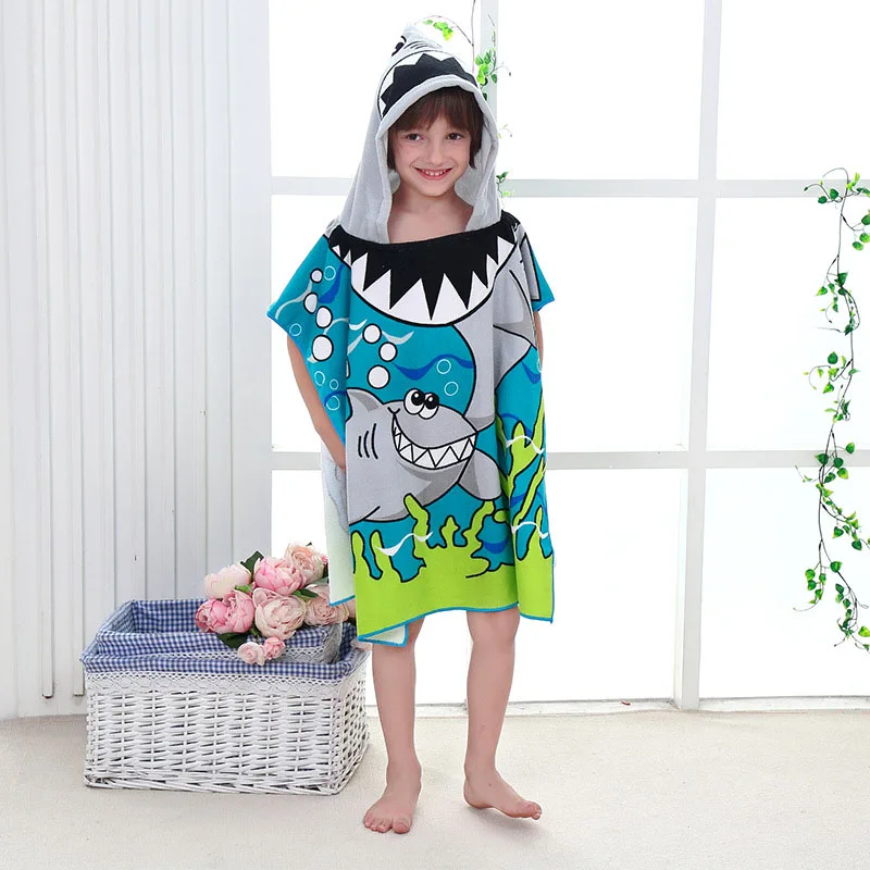 Flourish New Design Wholesale Shark Elephant Beach Bath Towels Polyester Quick-Dry Kids Hooded Towel For Children Poncho