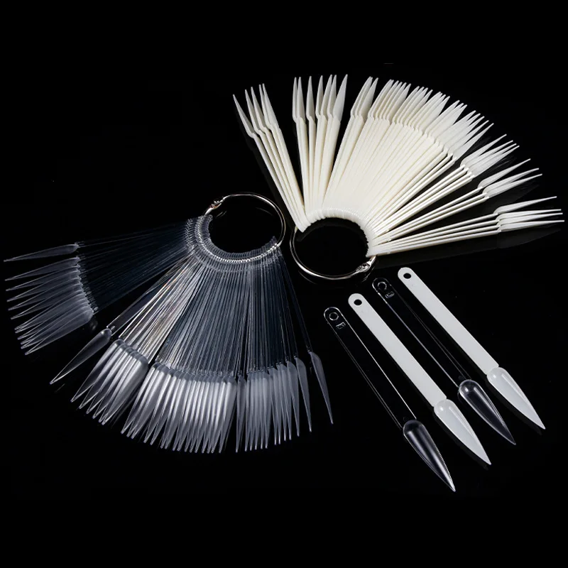 Yimart 50 Sharp Tips Fan Shape Nail Polish Gel ABS Plastic Color Chart Display with Metal Ring