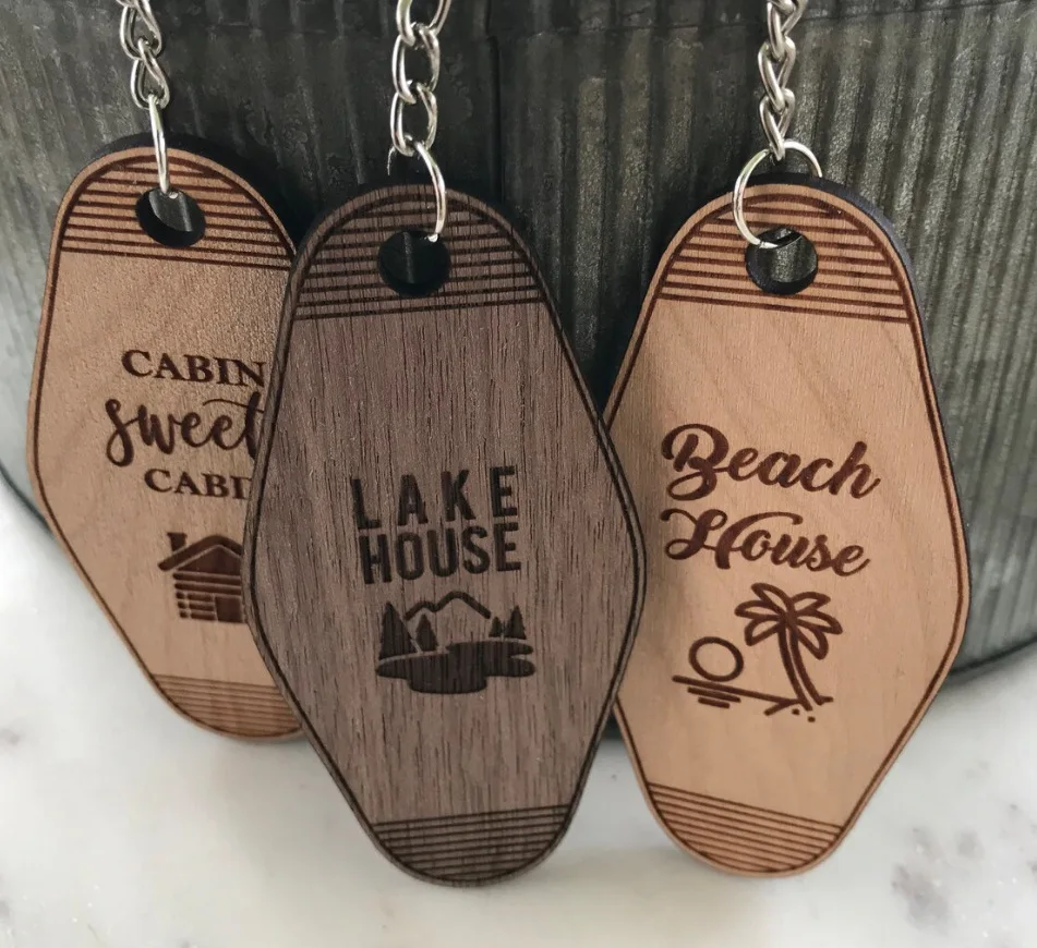 Wholesale Blank Wooden Keychains for Engraving Sublimation Wood Keychain Holder Motel Key Chain  Luggage Tags Name Card