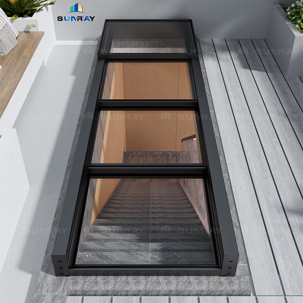 High-Sealing Aluminum Electric Retractable Roof Windows Sliding Type Automatic Skylights with Light for Roof Staircase Access