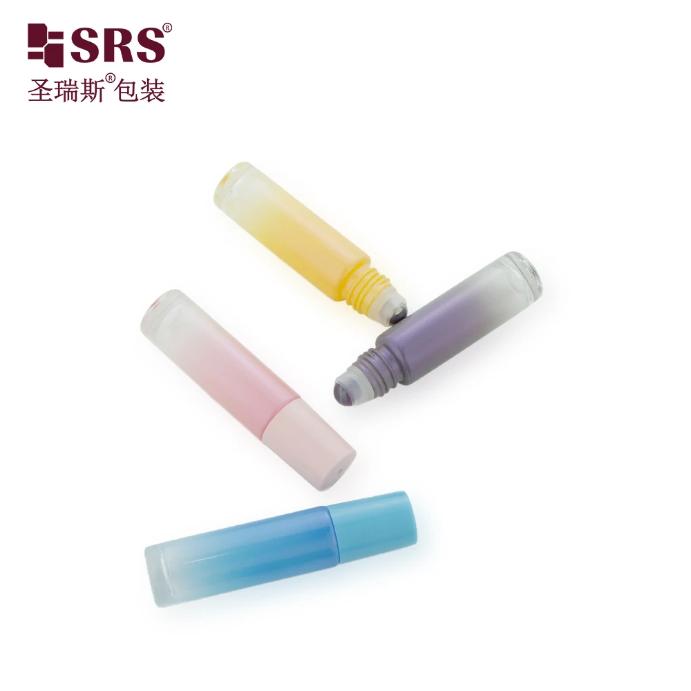 BLPM-10ML Empty Refillable Gradient Sky Blue Colored Glass Vial Roller Bottle with Steel Roller Bead Same Color Cap Set for Oil