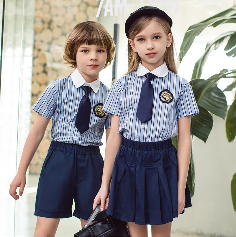 Summer New Short Sleeve School Uniforms 2020 Popular Customized for Children High Quality Short Sleeve Shirt Set Custom OEM ODM