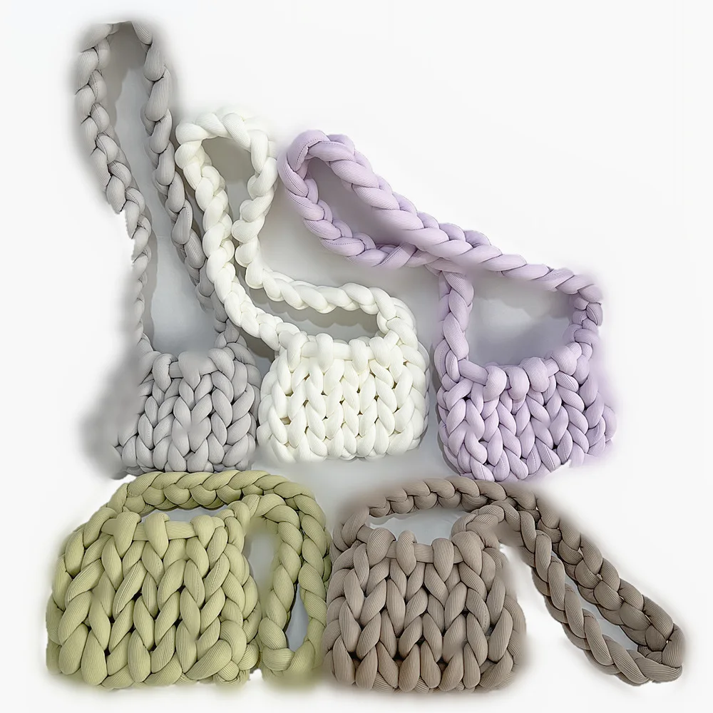 Wholesale Multi Color Handmade Crochet Messenger Bag Plush Knoting Braided Hand Bag