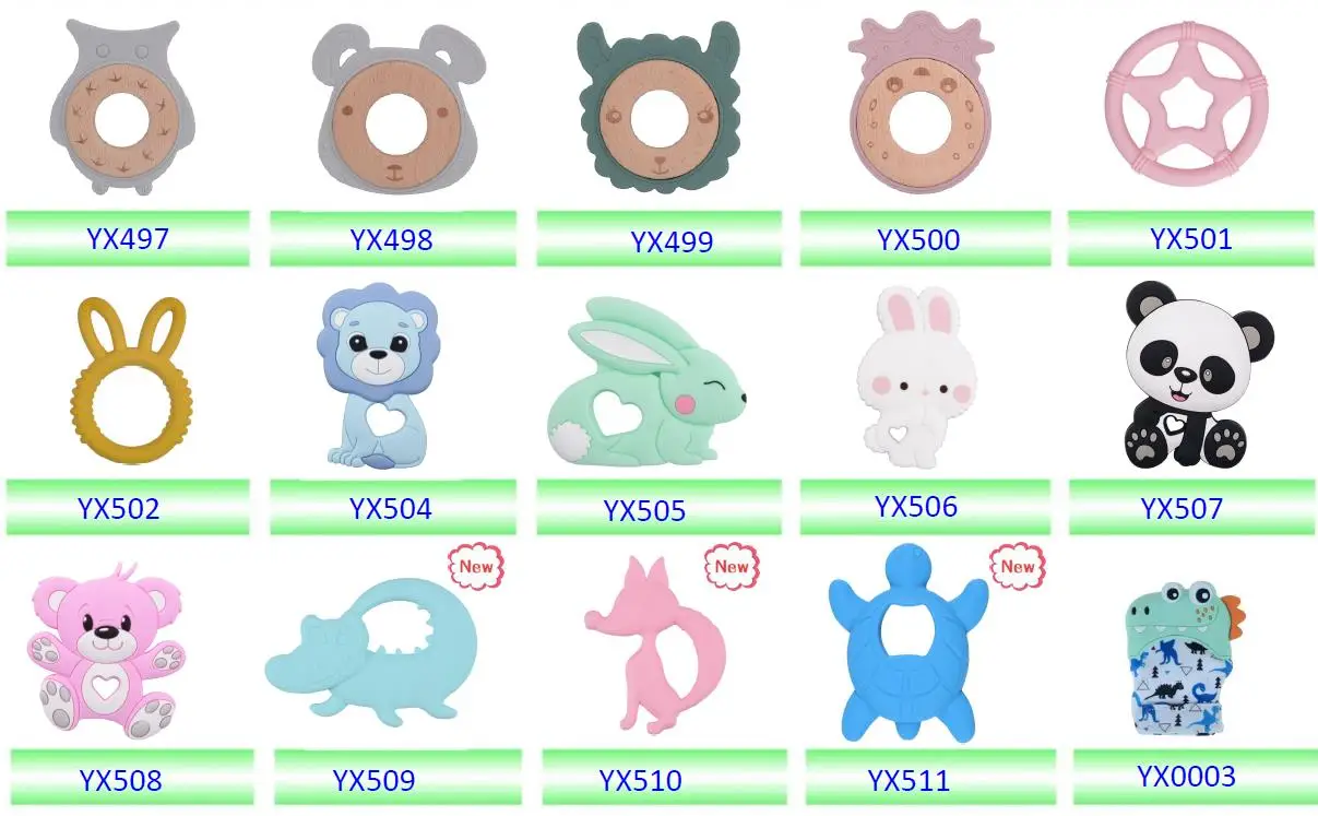 Hot Sale Baby Chew Toy Animal Wooden Teether Baby Animal Silicone Teether Toy
