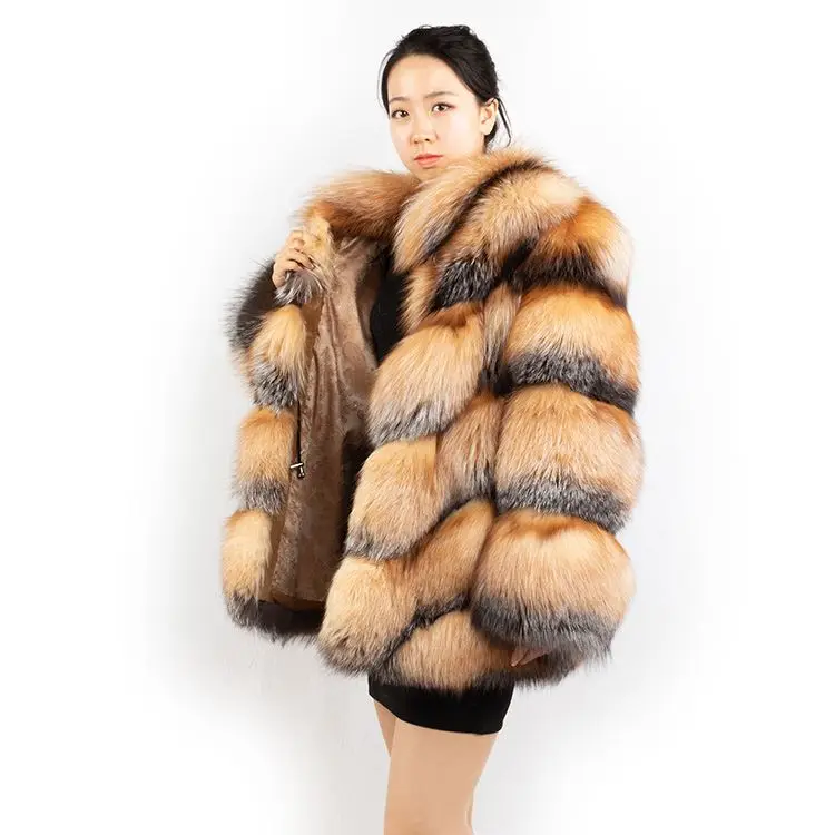 New Fashion fur coat istanbul Real Fox Fur 75cm Coat Winter Warm Outwear For Woman