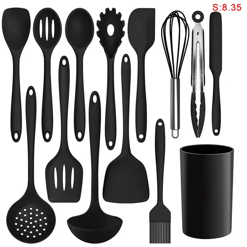 Custom Logo Silicone Utensils Kitchen Set Non Stick Cooking Set with Holder