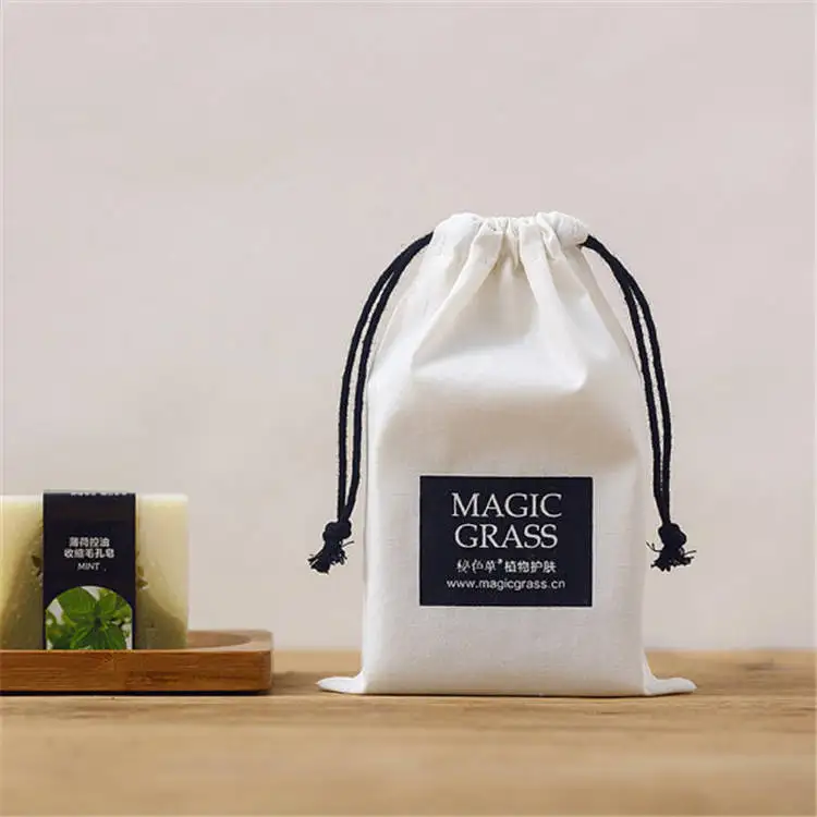 Wholesale Custom logo printed small 100% organic soft white cotton muslin drawstring gift jewelry produce bag pouch for sale