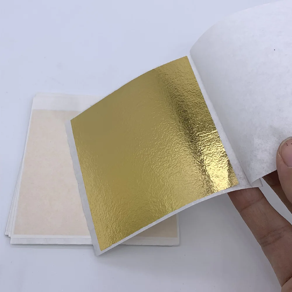 Factory Price 8 X 8.5 Cm 500 Pcs Gilding Wall Crafts Furniture K Gold Taiwan Imitation Gold Leaf Foil Sheets