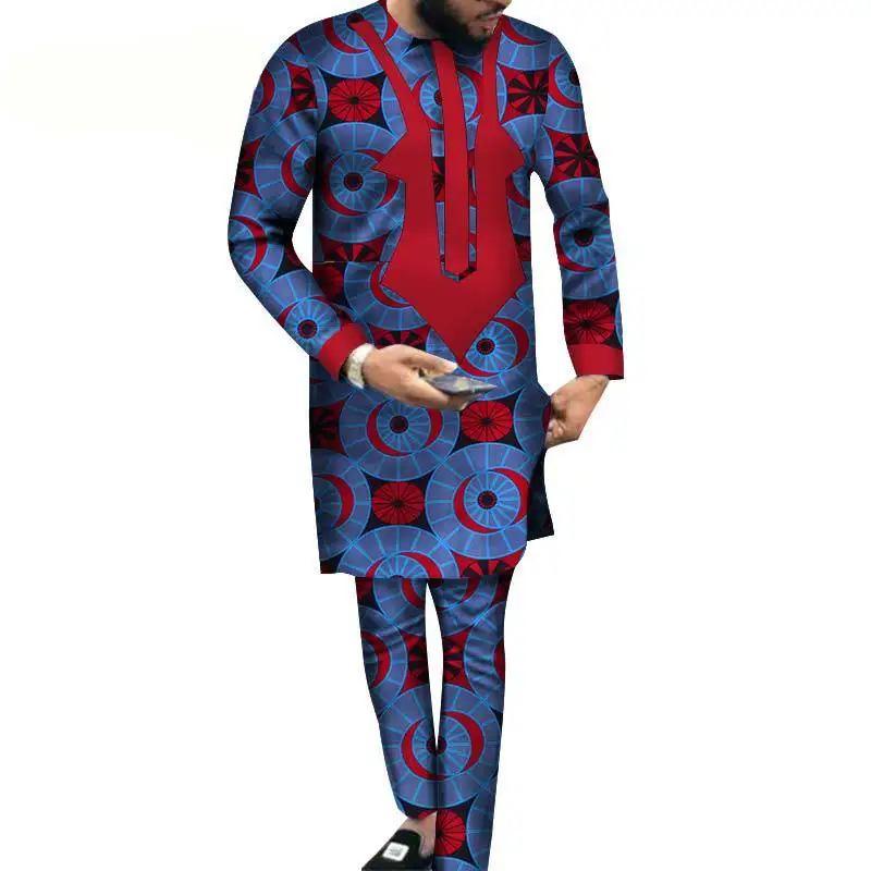 H & D Factory Price Plus Size Top And Pant Suits For Men Print African Clothing Sets