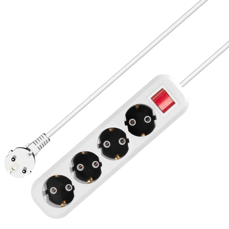 EU white Power  Strip  extension socket  electrical 4 gang extension switches German power socket  power strip