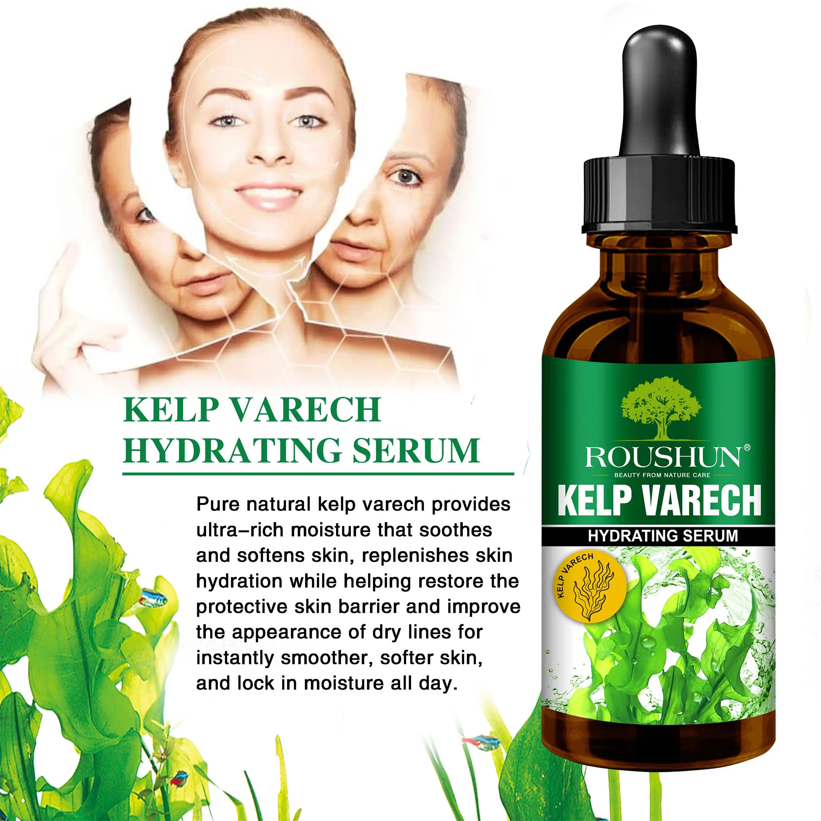 Roushun Kelp Vargch Hydrating Serum Brightening Lightening Reduce Wrinkle Essence