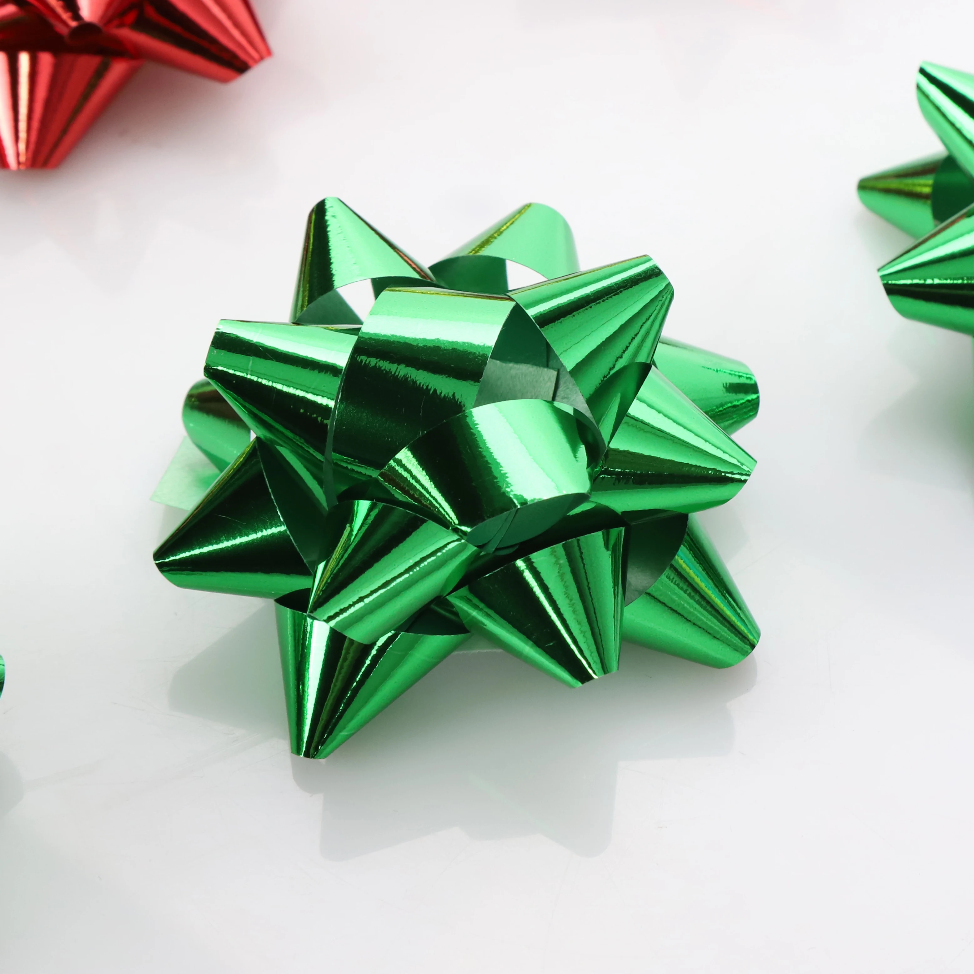 F  metallic color plastic ribbon gift wrap star bow plastic ribbon star bow for gift decoration