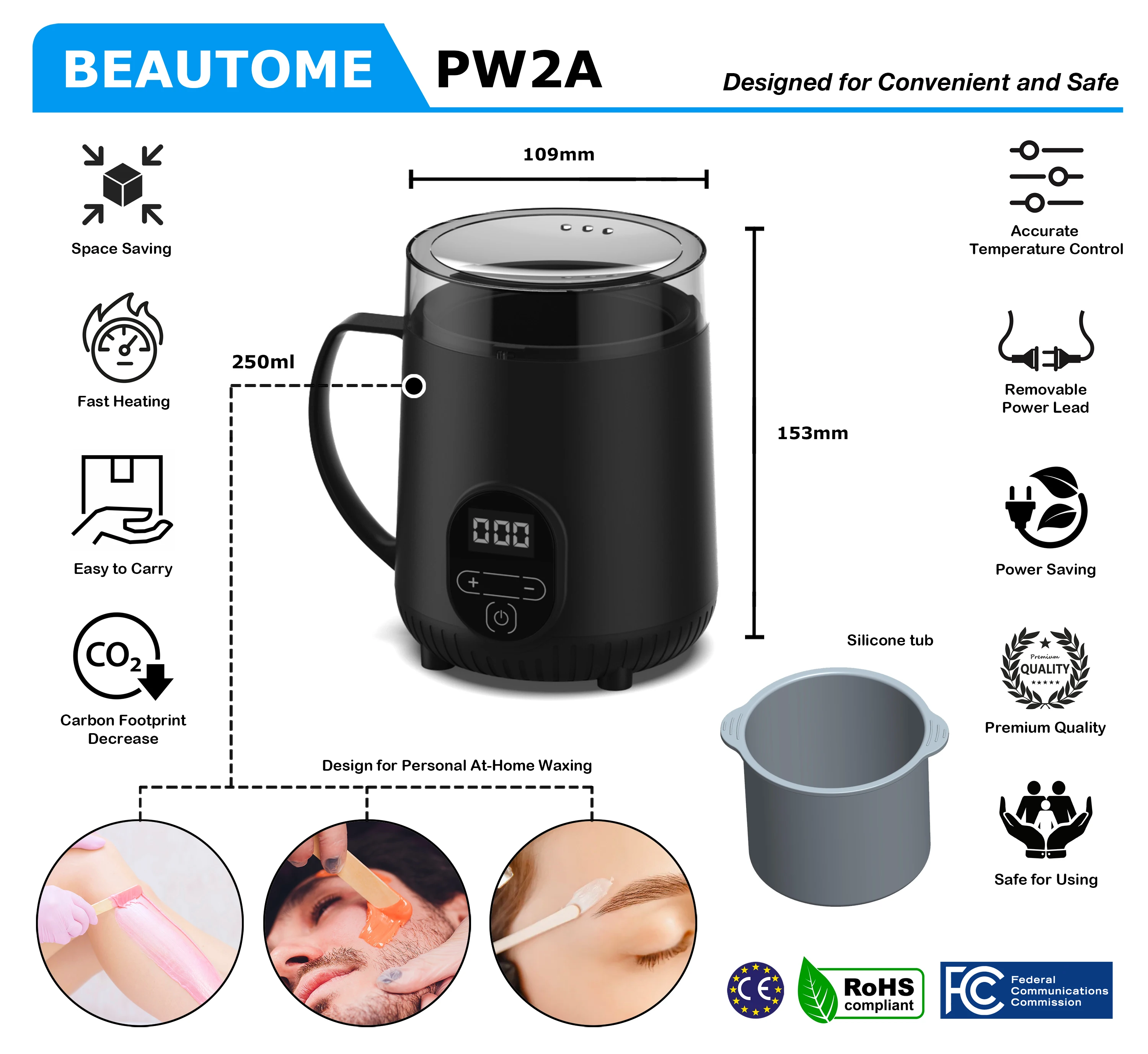 2023 New Design Portable Mini Wax Heater Warmer Machine 250cc Hair Removal Depilatory Pot US Plug Targeted for Hand Area
