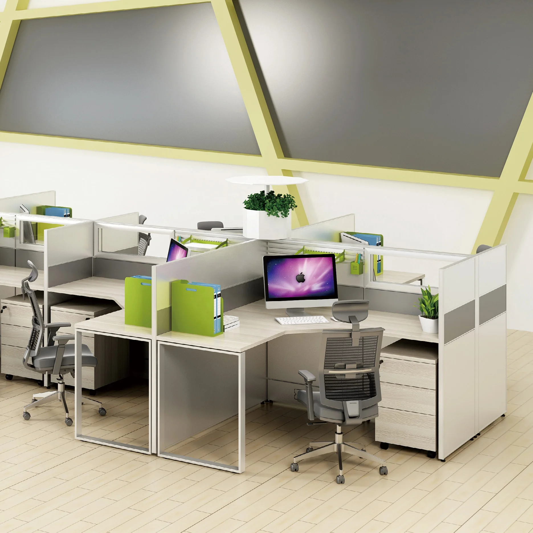 Foshan office furniture customized L shape modern office cubicle for 8 person (1600509760984)