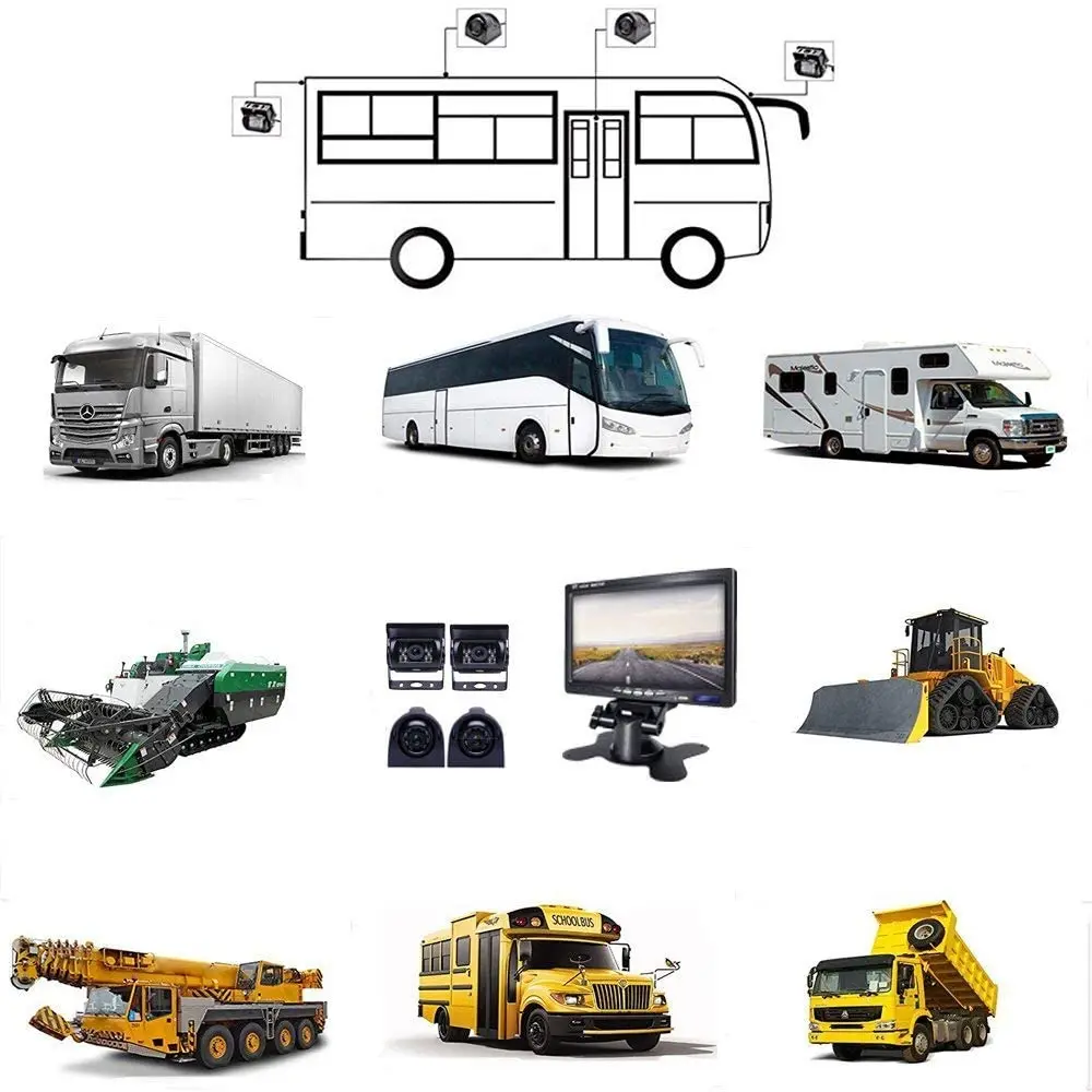 7INCH LCD Reversing Monitor Backup Camera Monitor Kit Split Screen with 4pcs HD Night Vision Wide Angle Backup Camera for truck