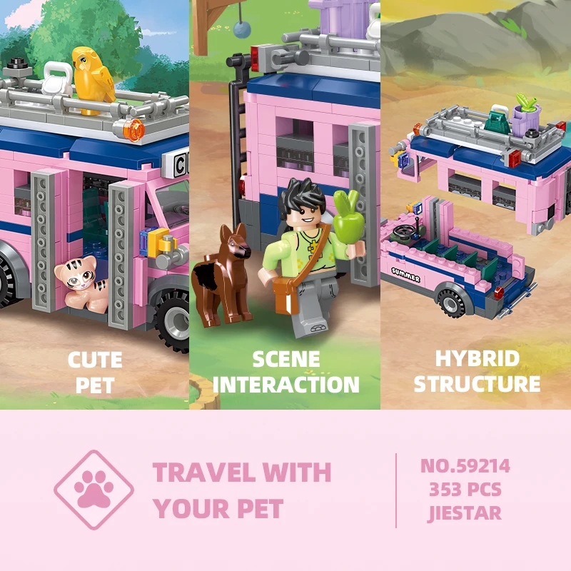 JIESTAR City Series Kids Holiday Camper Van Caravan Motorhome Truck Toy Model Diy Building Block Set Small Gift For Boy And Girl