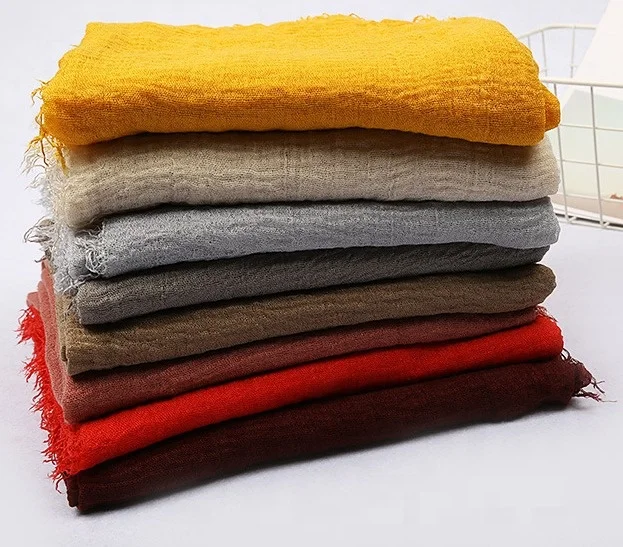 Cheap Promotional Gauze Crinkle Pashmina Scarf with Fringe