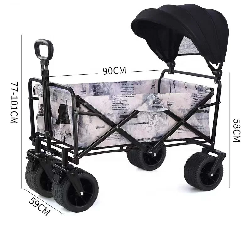 Folding Wagon Cart Portable Large Capacity Beach Camp Trolley Heavy Duty Utility Collapsible Wagon With All-Terrain Wheels