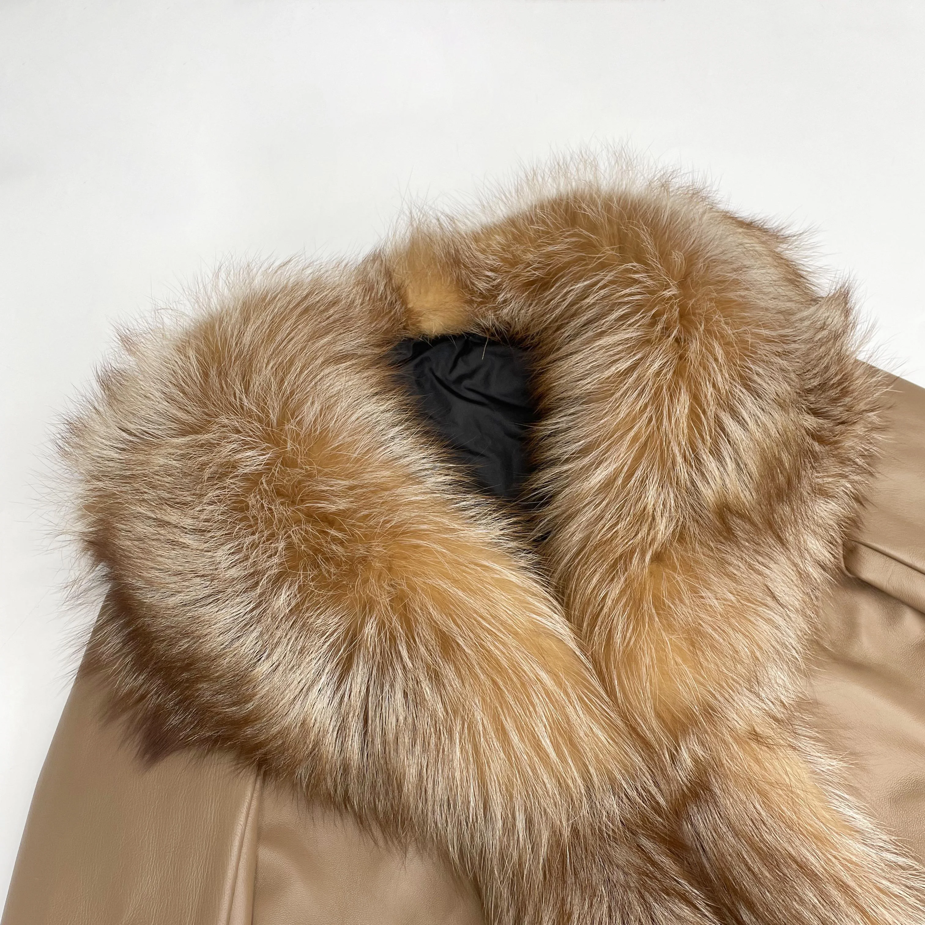 Wholesale real fox collar jacket women genuine sheepskin jacket winter luxury fox fur coat